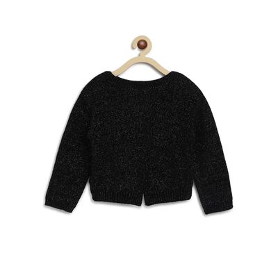 Girls Black Tricot Pullover with Print